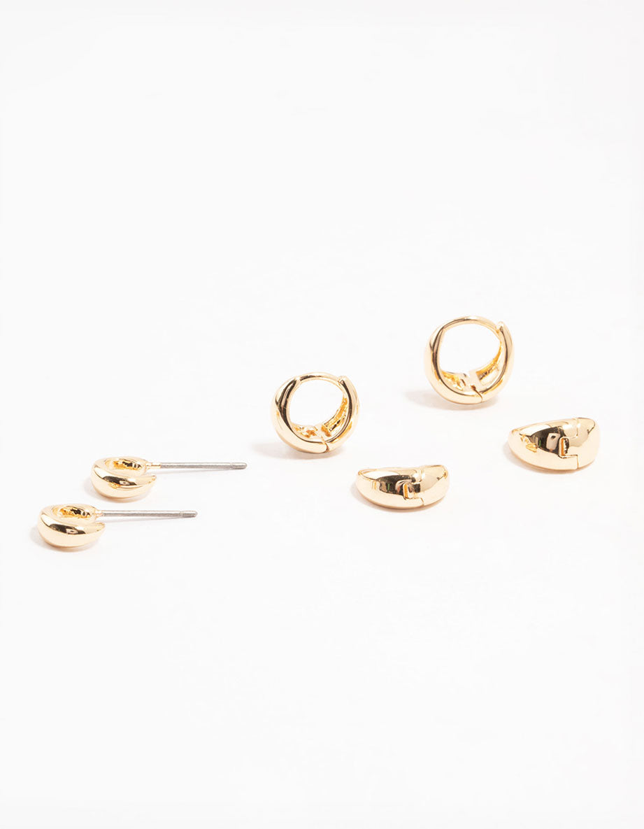 Gold Mixed Hoop Earrings 4-Pack