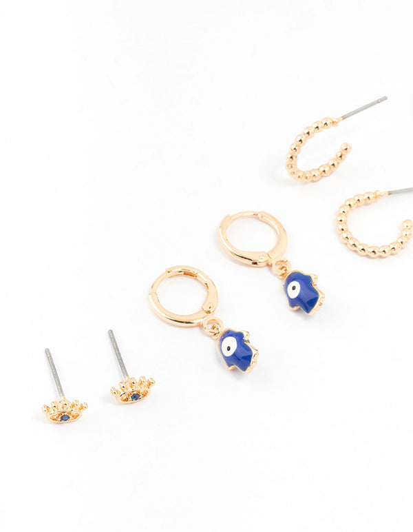 Gold Evil Eye Earrings 4-Pack