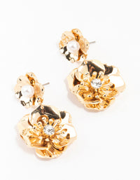 Gold Diamante Double Flower Drop Earrings - link has visual effect only