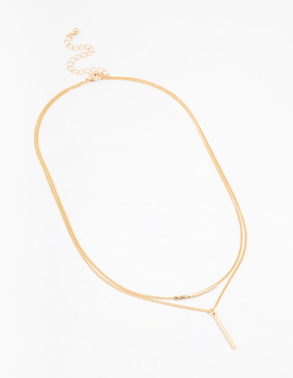 Gold Double Chain Bar Necklace Lovisa