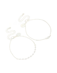 Silver Pearl Station & Diamante Bracelets 2-Pack - link has visual effect only