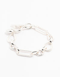 Silver Multiple Link & Hearts Bracelet - link has visual effect only
