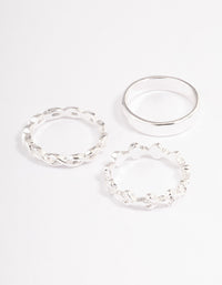 Silver Plain & Twisted Rings 3-Pack - link has visual effect only