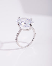 Silver Cubic Zirconia Large Oval Stone Ring - link has visual effect only