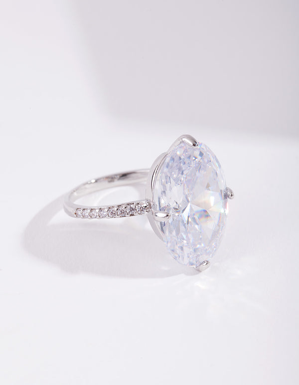Silver Cubic Zirconia Large Oval Stone Ring