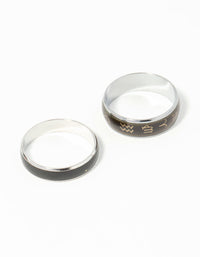 Showcasing celestial silver symbol mood ring set with black and gold accents front view - link has visual effect only