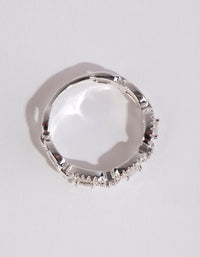 This silver plated cubic zirconia chain ring in white front view - link has visual effect only