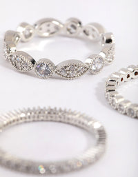 Crafted from silver oval and circle cubic zirconia ring pack close up view - link has visual effect only