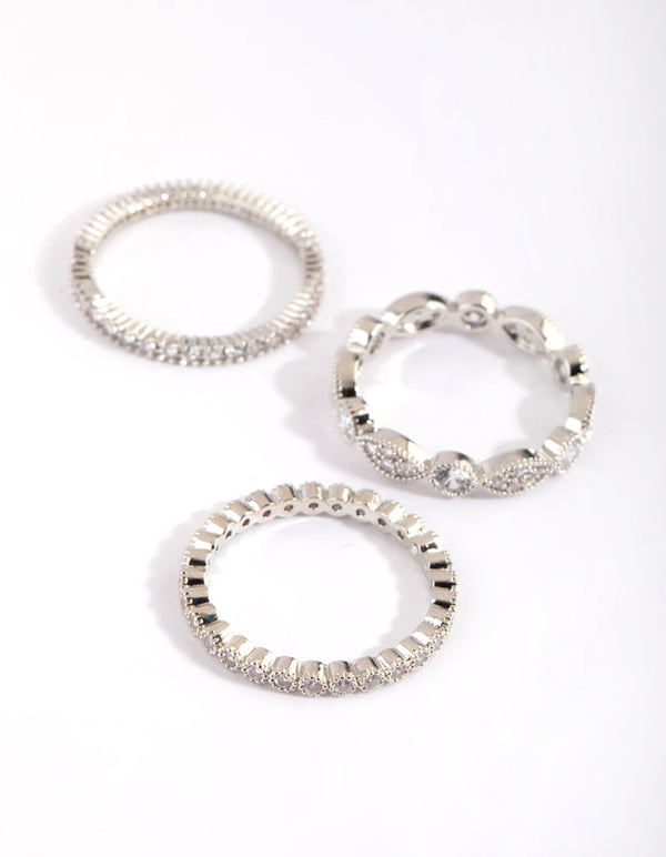 Featuring silver oval and circle cubic zirconia ring pack front view