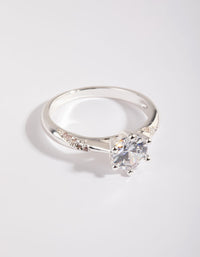Stunning silver plated twisted ring with cubic zirconia in a dainty style close up view - link has visual effect only