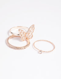 Showcasing a rose gold butterfly ring pack front view - link has visual effect only