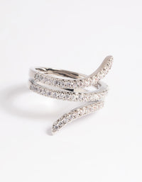 Showcasing a statement wrap around ring crafted from cubic zirconia in silver front view - link has visual effect only