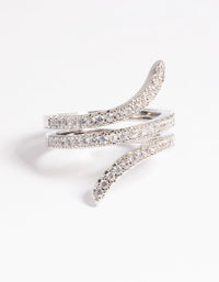 Featuring a statement wrap around ring with cubic zirconia in silver close up view - link has visual effect only