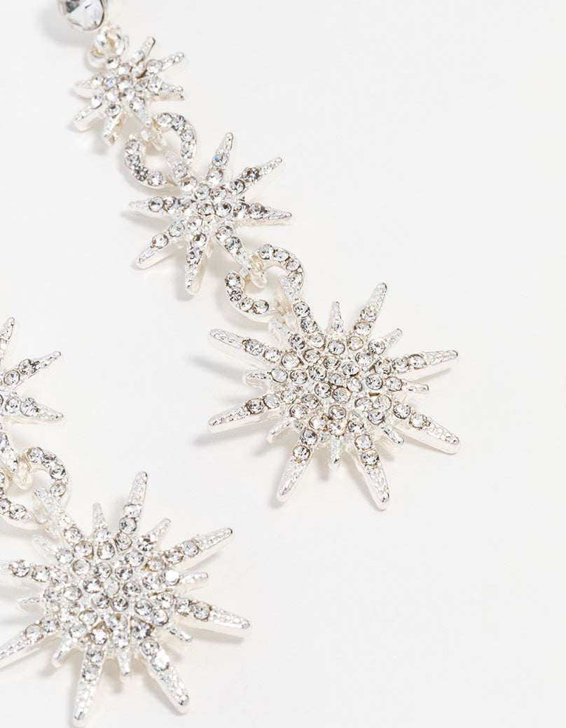 Silver Celestial Star Drop Earrings