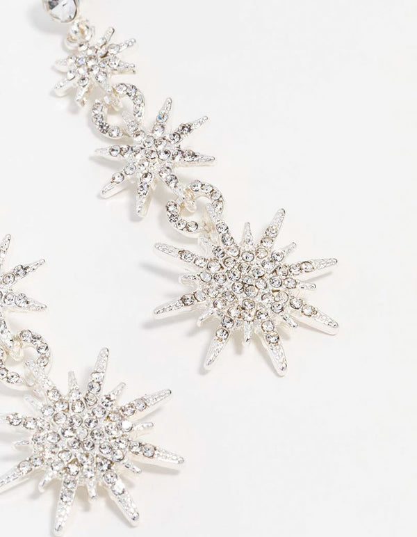 Silver Celestial Star Drop Earrings