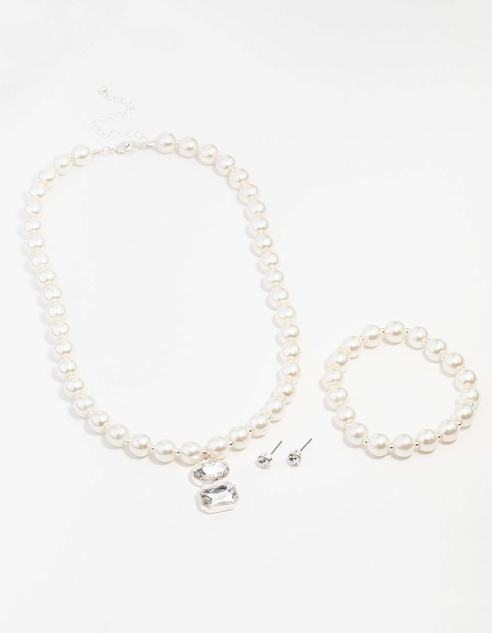 Silver Pearl & Diamante Matching Jewellery Set