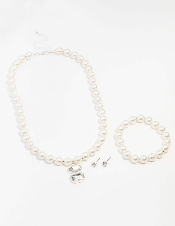 Silver Pearl & Diamante Matching Jewellery Set