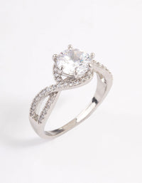 Showcasing a round infinity halo ring with crystal in silver front view - link has visual effect only