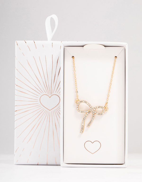 Gold Diamante Bow Necklace