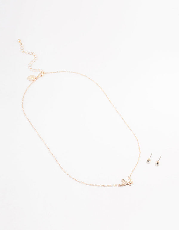 Rose Gold Double Butterfly Necklace & Stud Earrings Pack