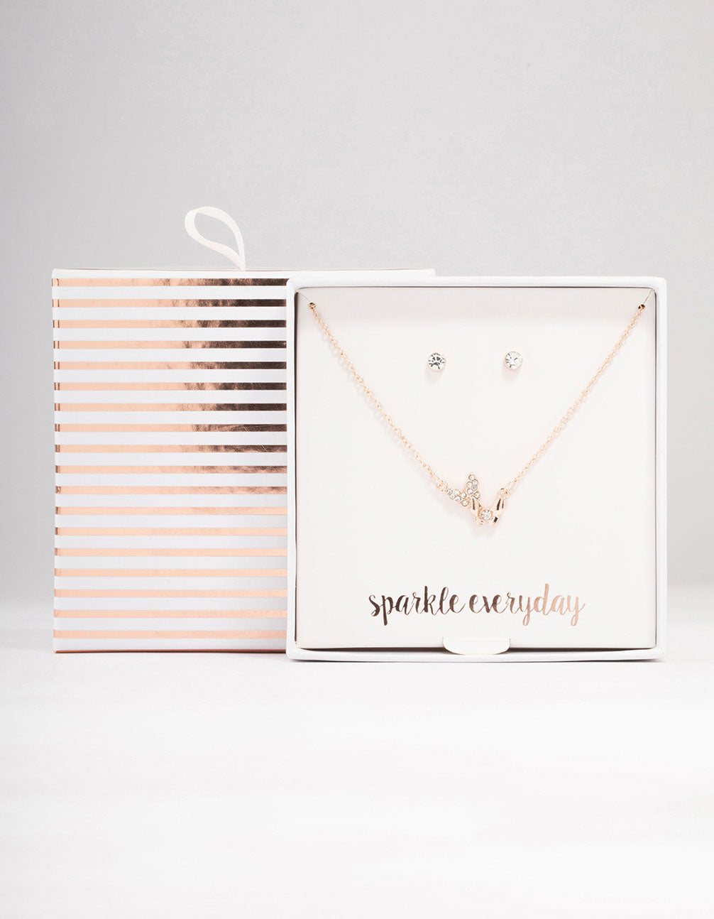 Rose Gold Double Butterfly Necklace & Stud Earrings Pack