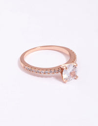 This stunning rose gold plated cubic zirconia ring features a textured band with statement styling side detail view - link has visual effect only