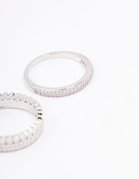Stunning silver cubic zirconia double band stack ring designed with crystal details side detail view - link has visual effect only