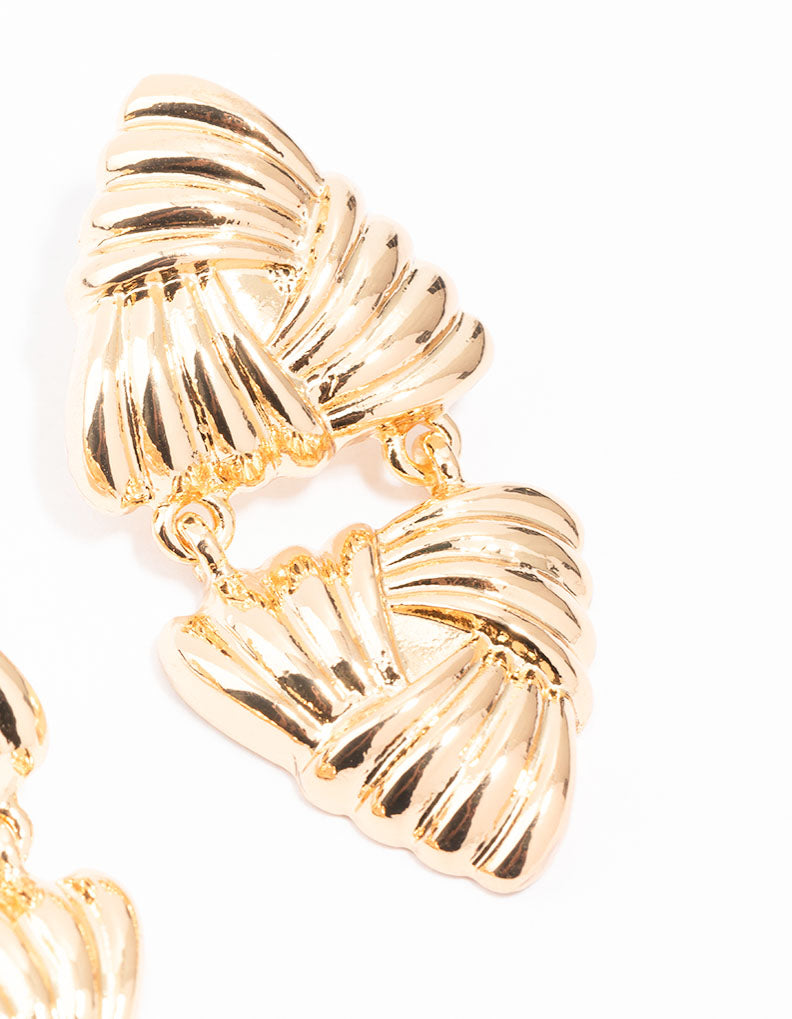 Gold Triangle Double Drop Earrings