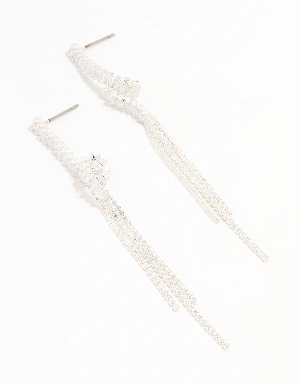 Silver Plated Baguette Loop Dangle Earrings
