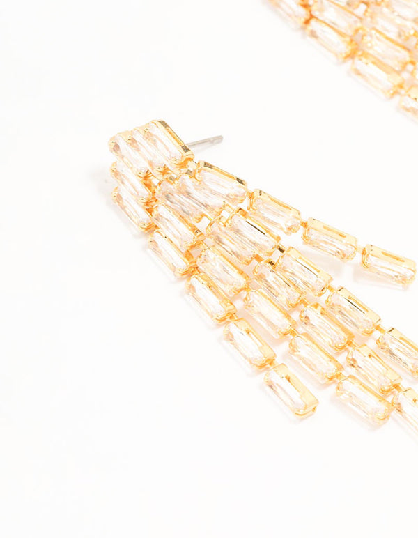Gold Plated Baguette Chandelier Drop Earrings