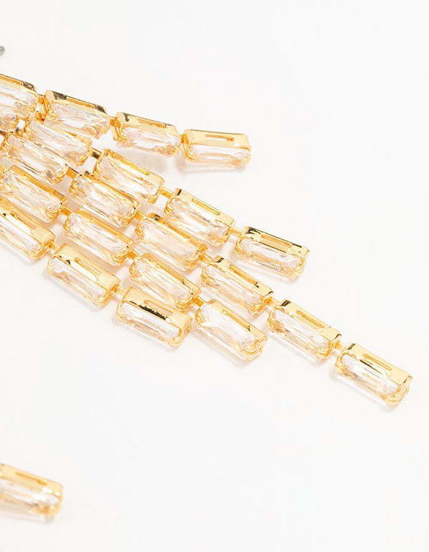 Gold Plated Baguette Chandelier Drop Earrings