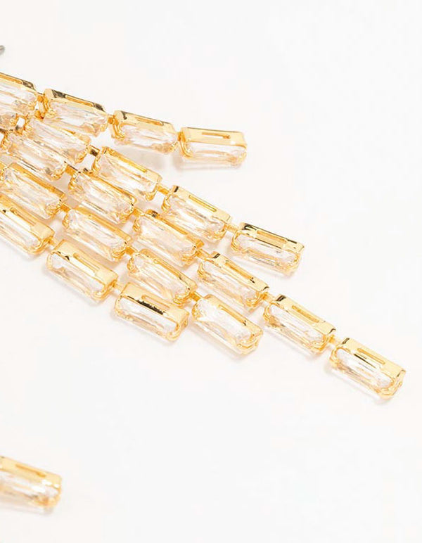 Gold Plated Baguette Chandelier Drop Earrings