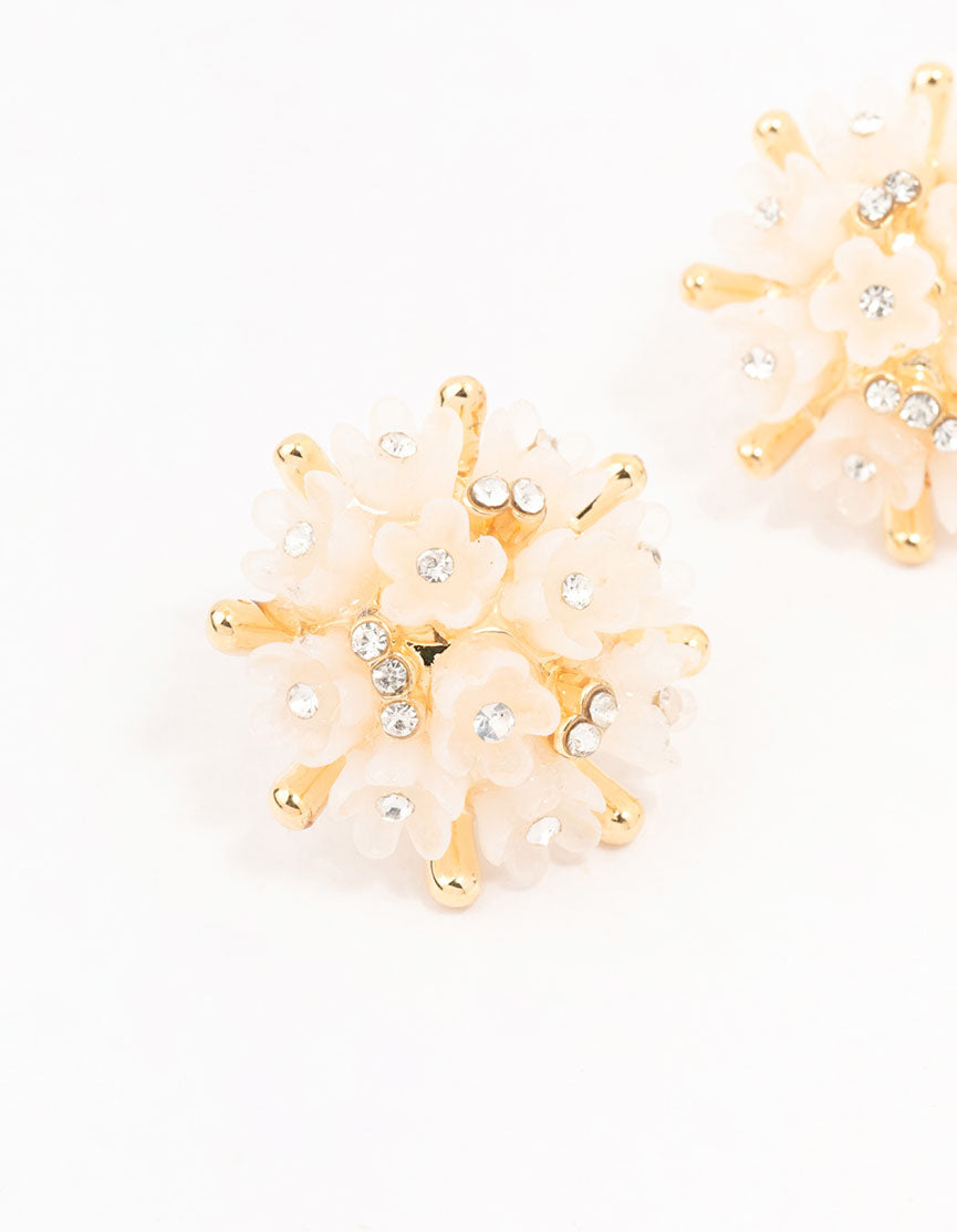 Gold Plated Mini Flower Dome Stud Earrings