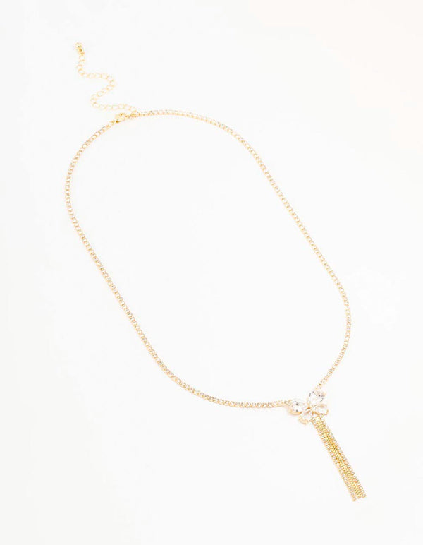 Gold Plated Tennis Butterfly Lariat Necklace