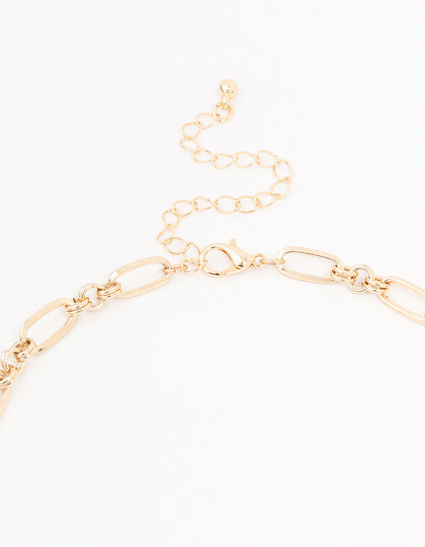 Gold T-Bar Chain Y Necklace