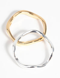 Designed with gold and silver plated weave ring set close up view - link has visual effect only