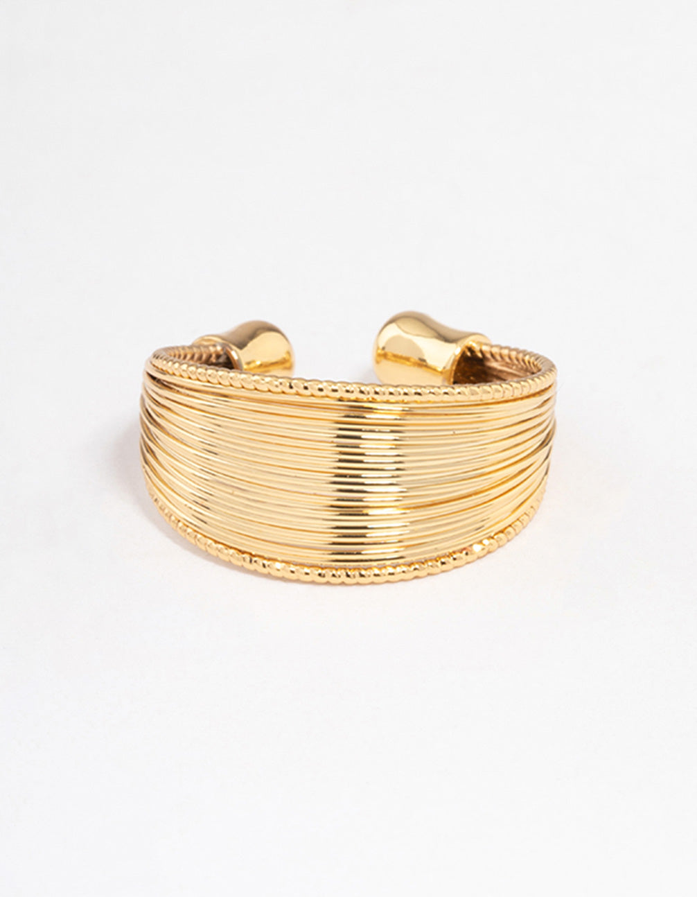 Beautiful gold plated textured rows ring close up view