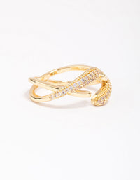 Showcasing a gold plated pave interlaced ring front view - link has visual effect only