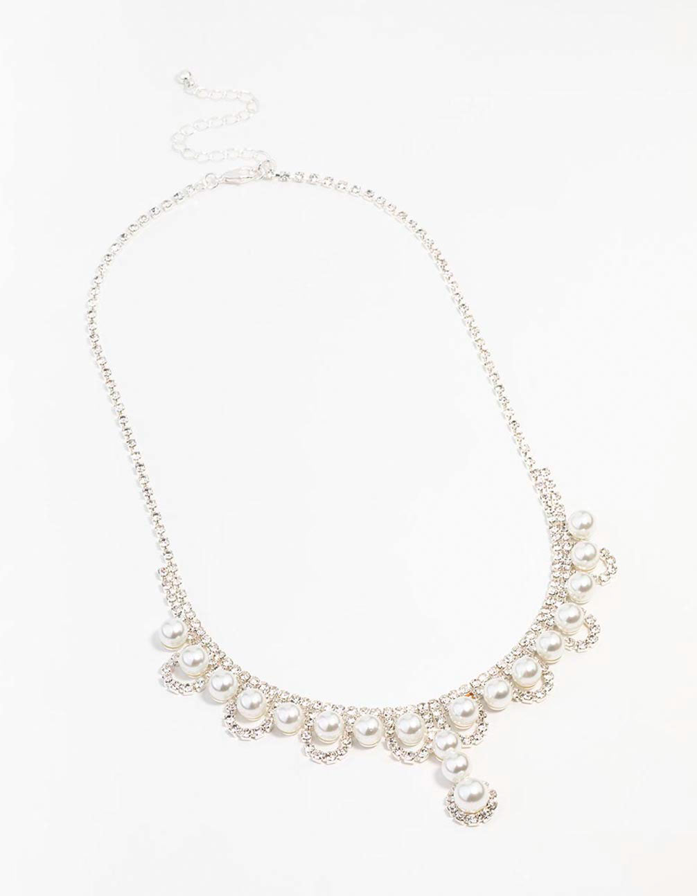 Silver Pearl Diamante Necklace