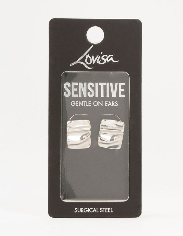 Surgical Steel Rectangle Ripple Stud Earrings