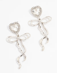 Silver Diamante Heart Bow Drop Earrings - link has visual effect only