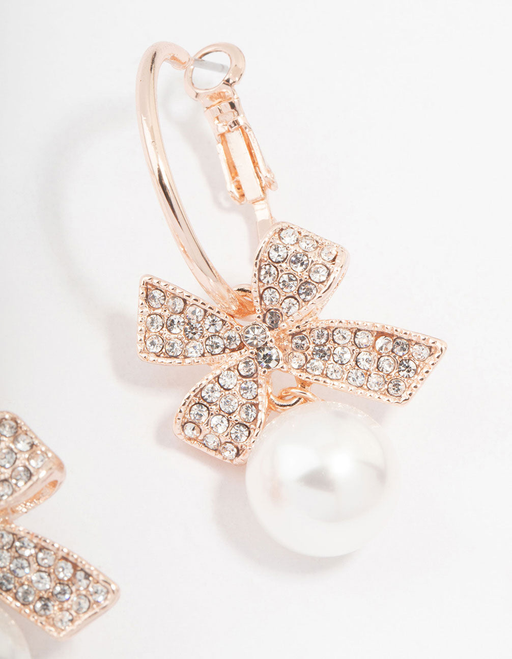 Rose Gold Bow & Pearl Drop Hoop Earrings