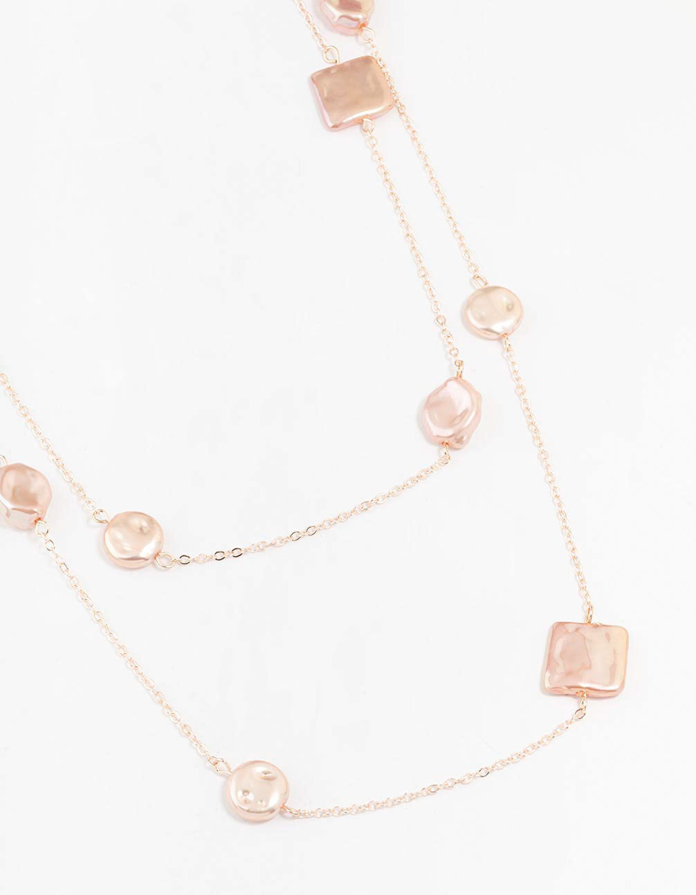 Rose Gold Pink Pearl Double Necklace