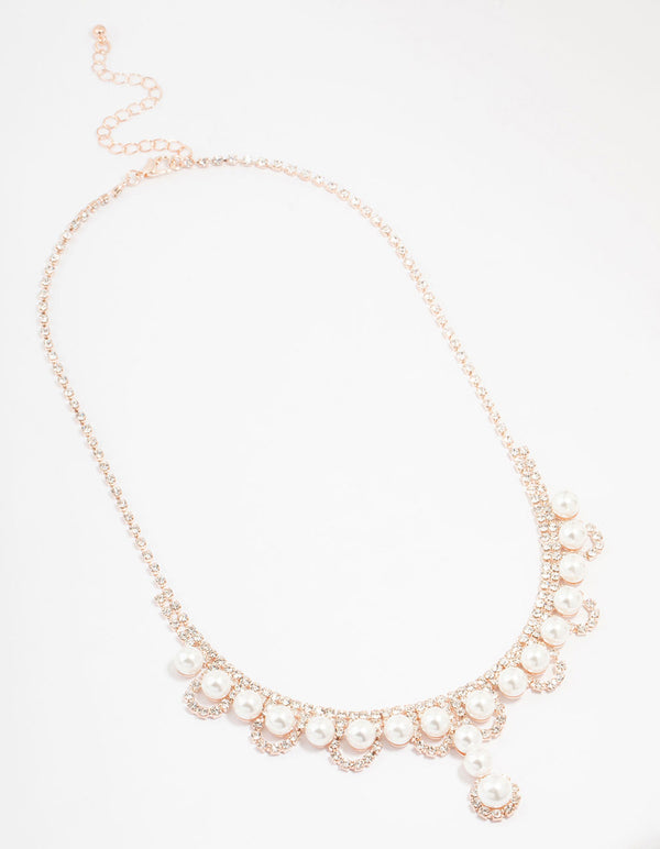 Rose Gold Pearl & Diamante Necklace