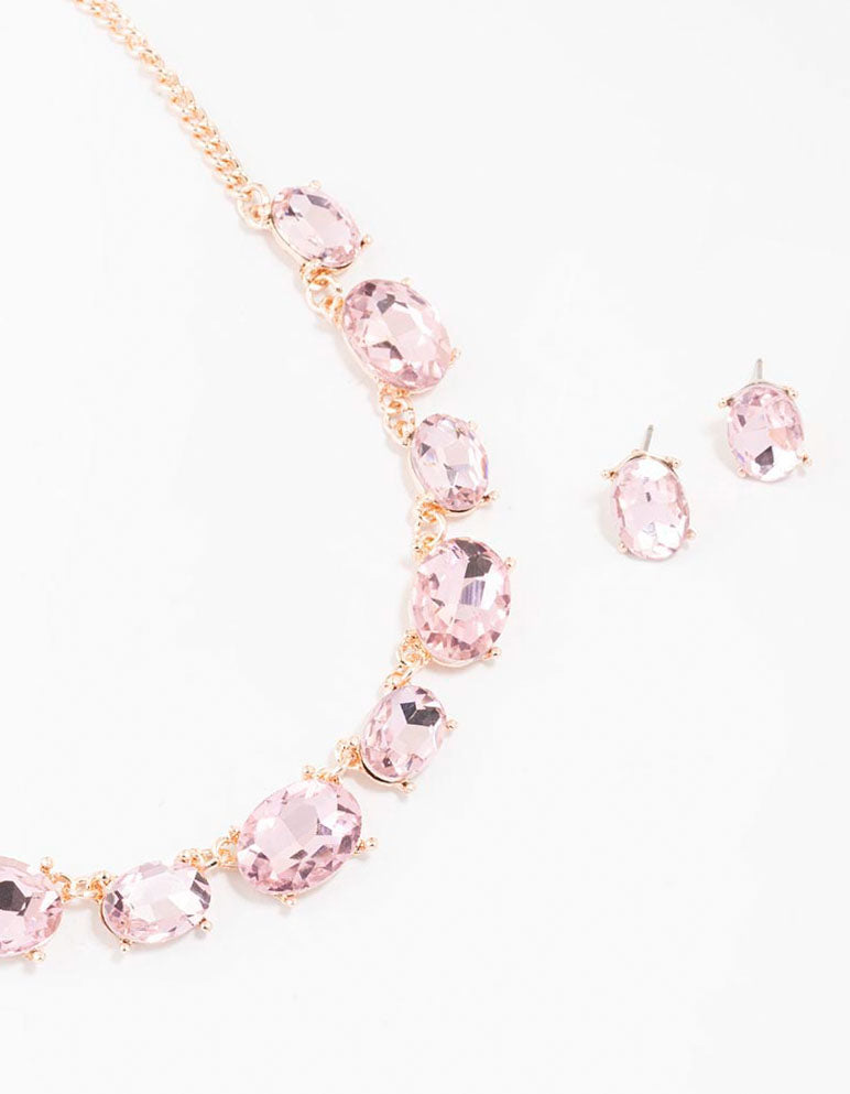 Rose Gold Pink Stone Necklace Earring Set Lovisa