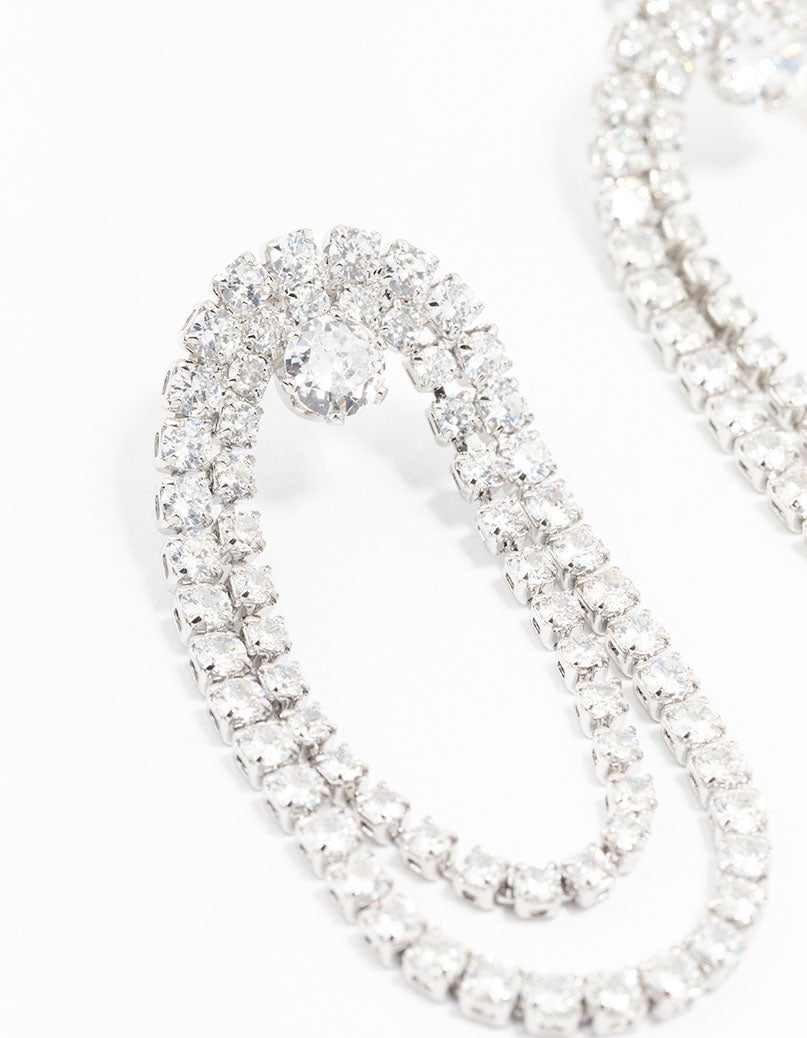 Silver Cubic Zirconia Draped Cupchain Earrings