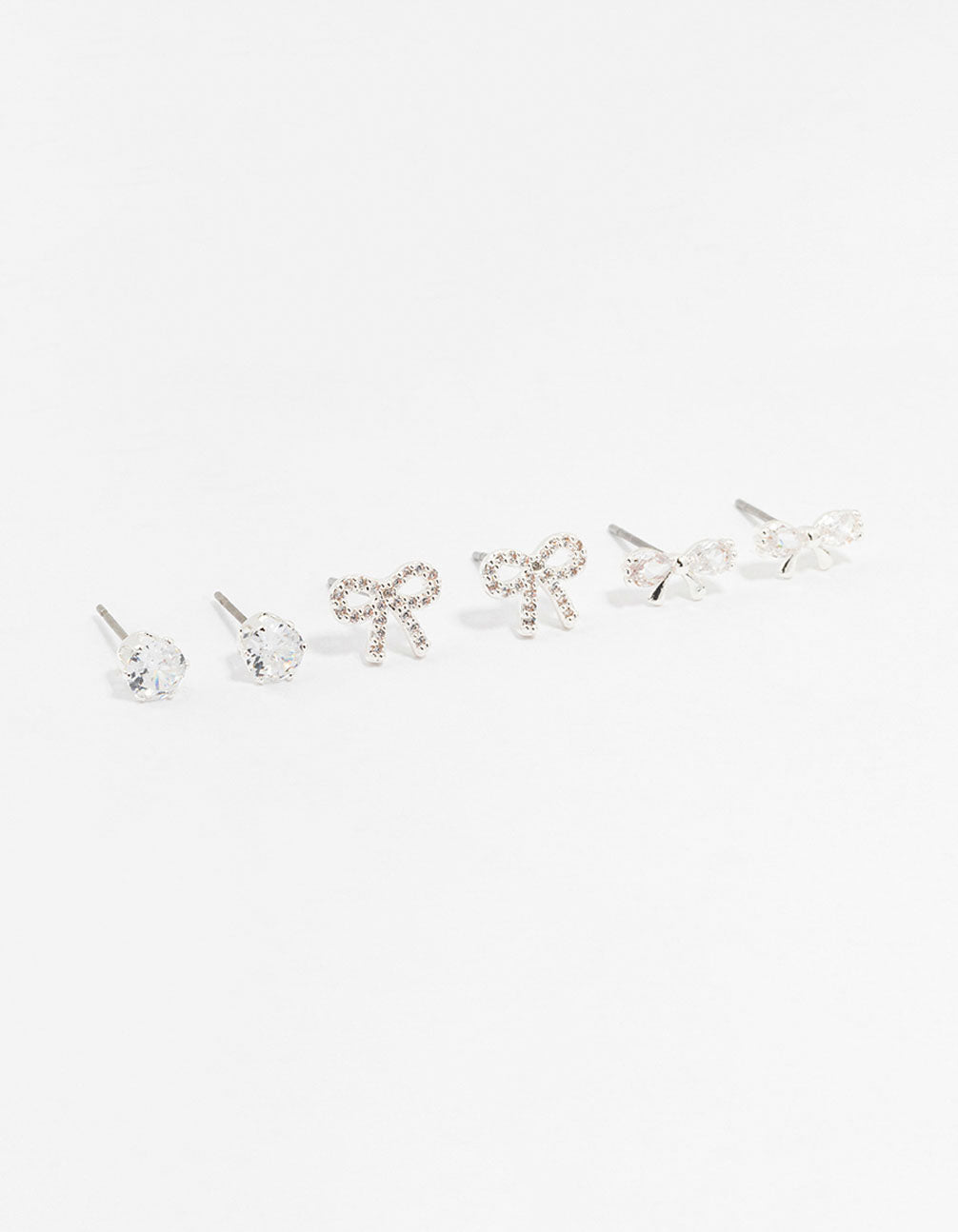 Silver Cubic Zirconia Sweet Bow Stud Earrings 3-Pack
