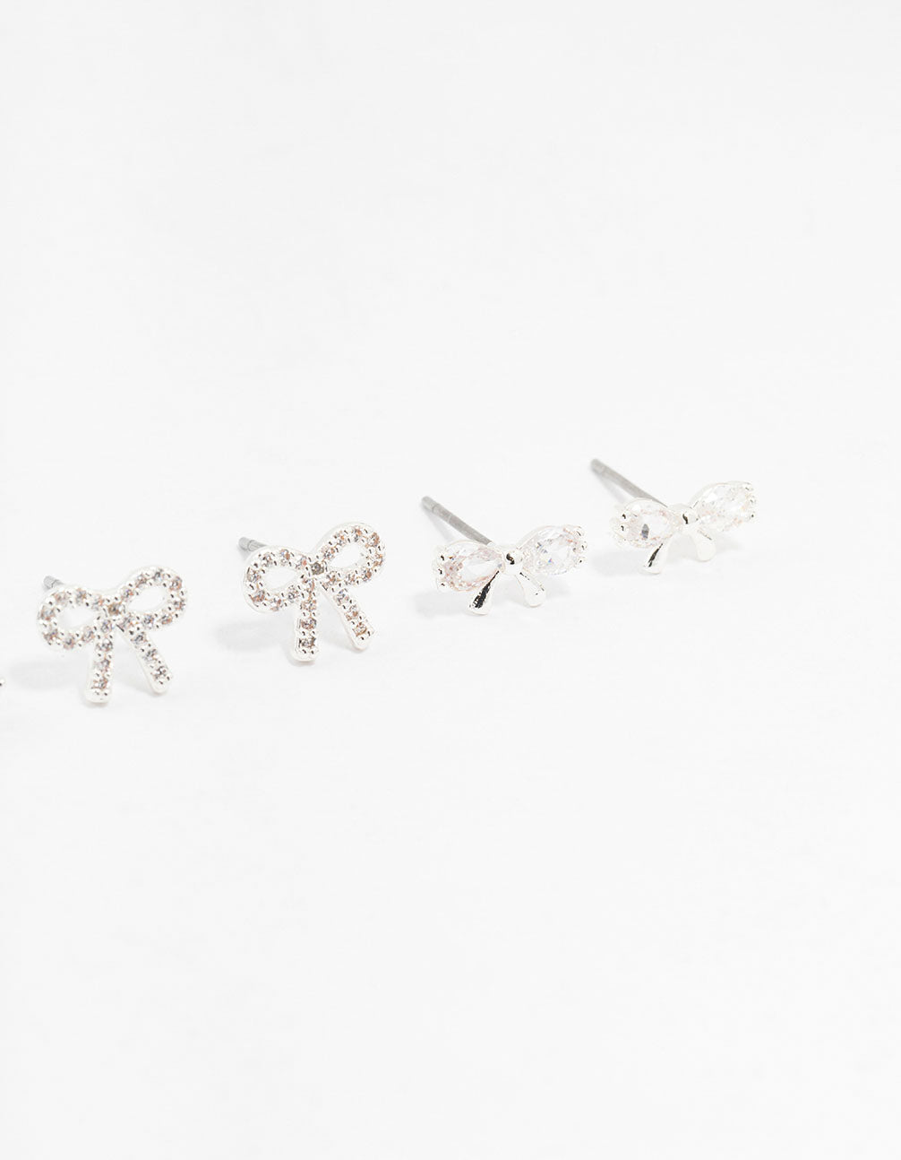 Silver Cubic Zirconia Sweet Bow Stud Earrings 3-Pack