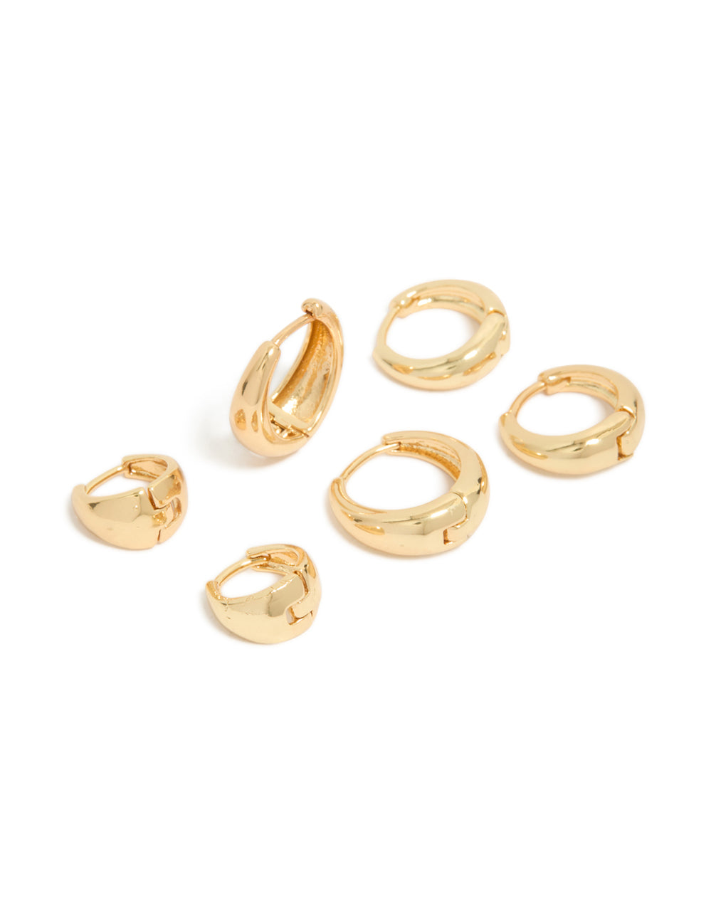 Classic Gold Plated Brass Chunky Hoop Earrings 3-Pack