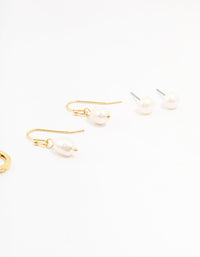 Gold Plated Brass Pearl Stud & Drop Earrings 4-Pack - link has visual effect only